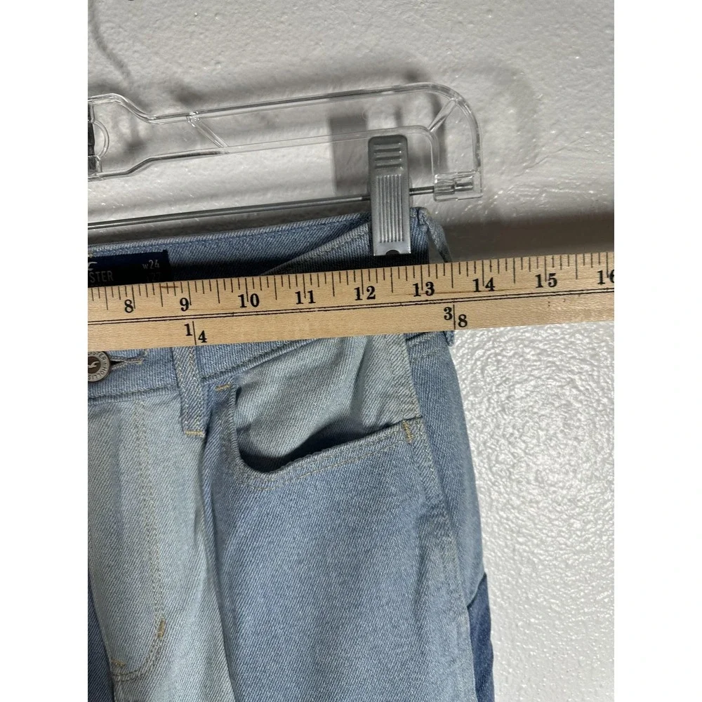 Hollister Jeans‎ Womens 0 Blue Patchwork High Rise Mom Raw Hem Stretch Denim